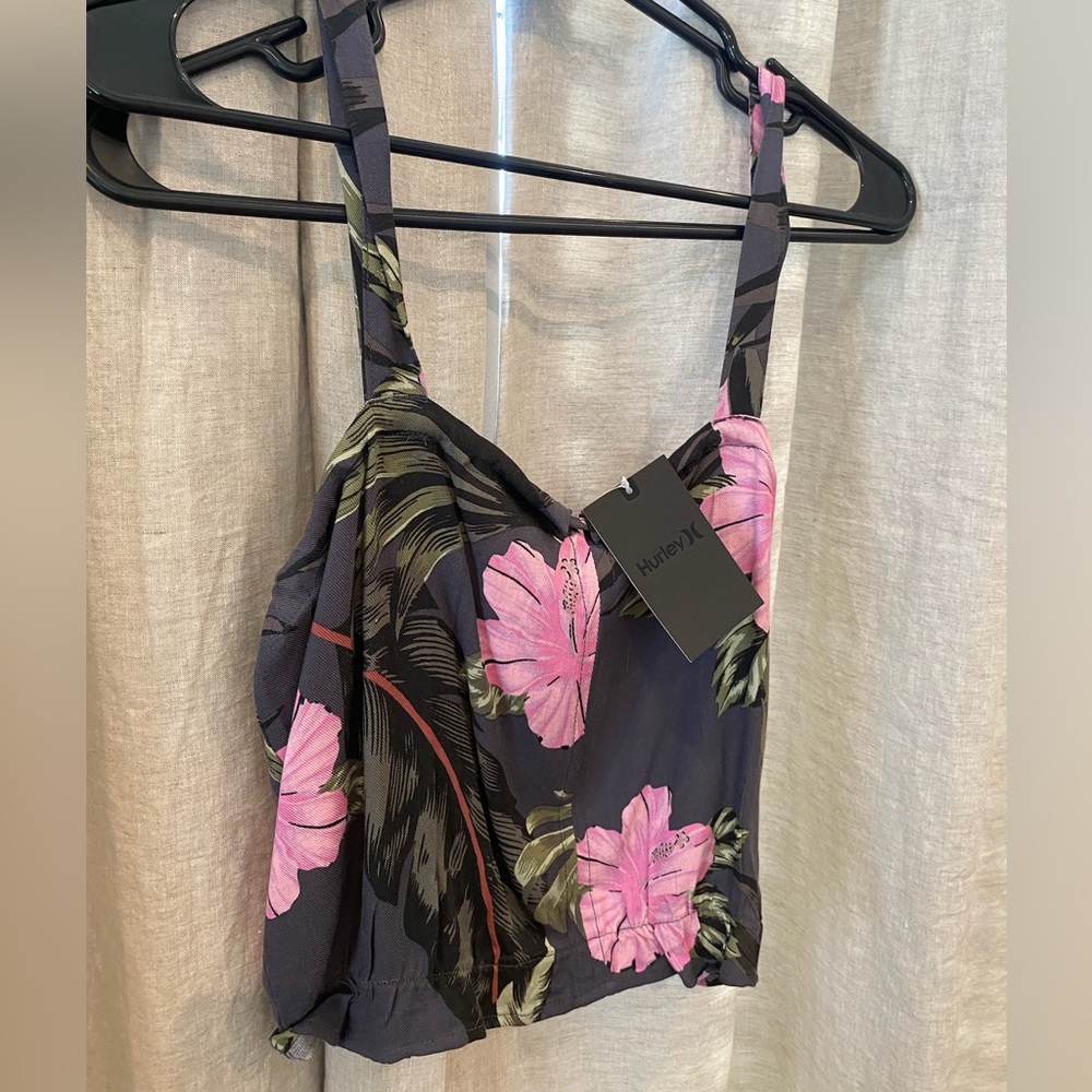 Hurley Floral Spaghetti Strap Crop Top. M